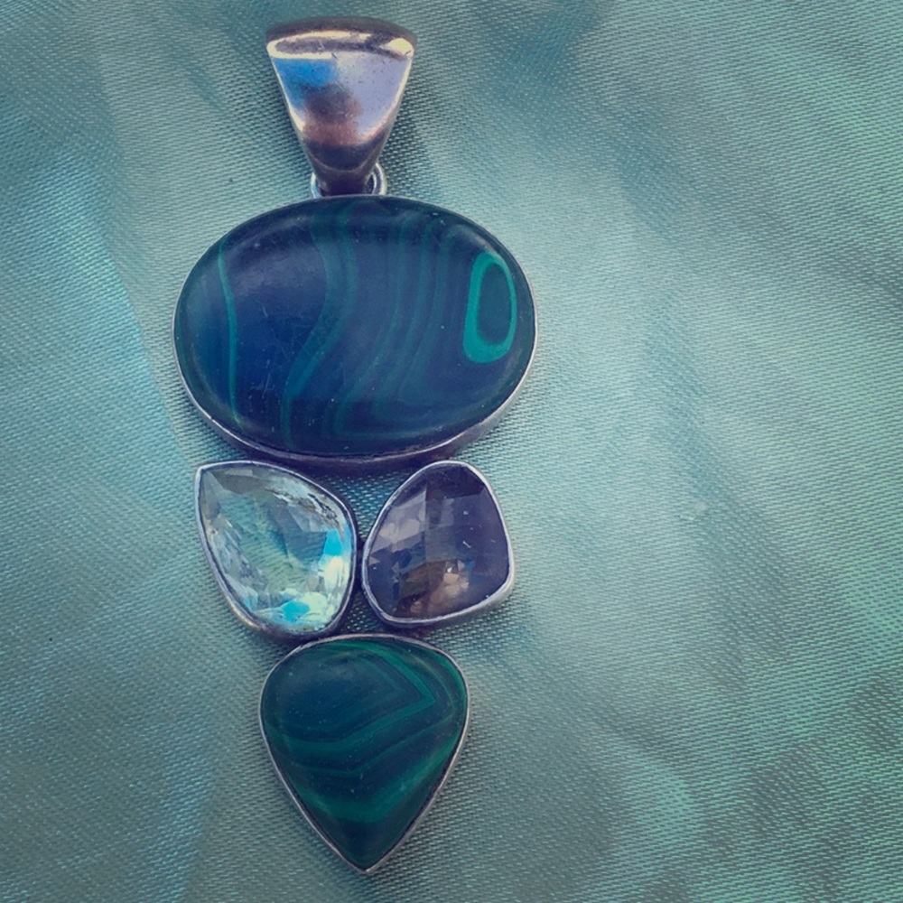 Sterling Silver Malachite, Smoky Quartz